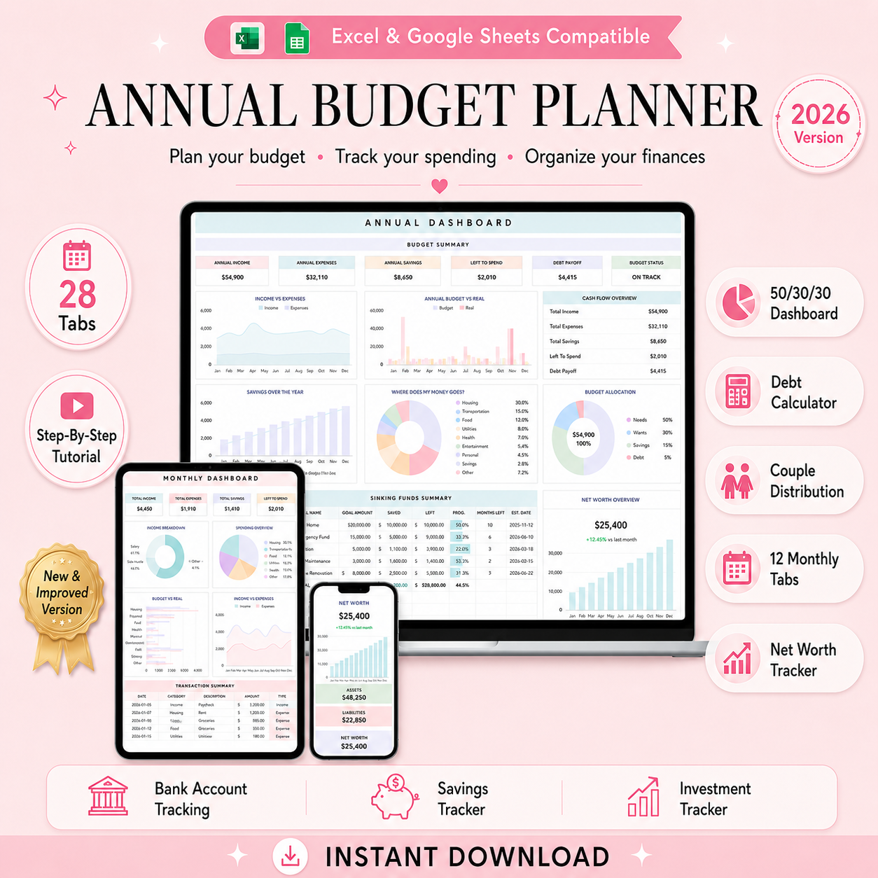 Ultimate Annual Budget Tracker (Weekly, Monthly, Yearly)